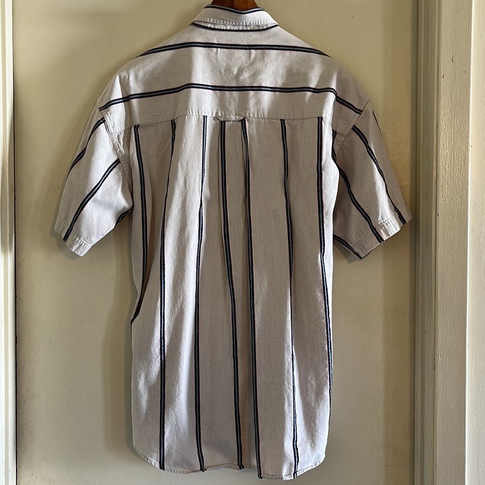 Chaps Ralph Lauren Vintage 1980s Cream Striped Short Sleeve Dress Shirt |M - Picture 2 of 9